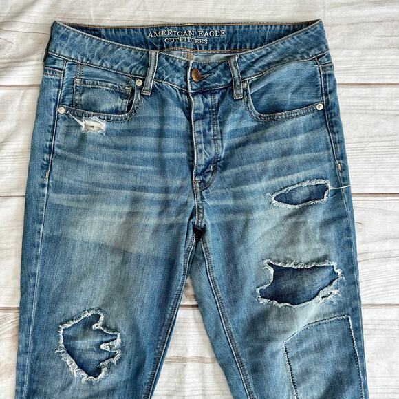 American Eagle Tomgirl Distressed Patchwork Straight leg Jeans grunge skater 6 - Picture 3 of 14